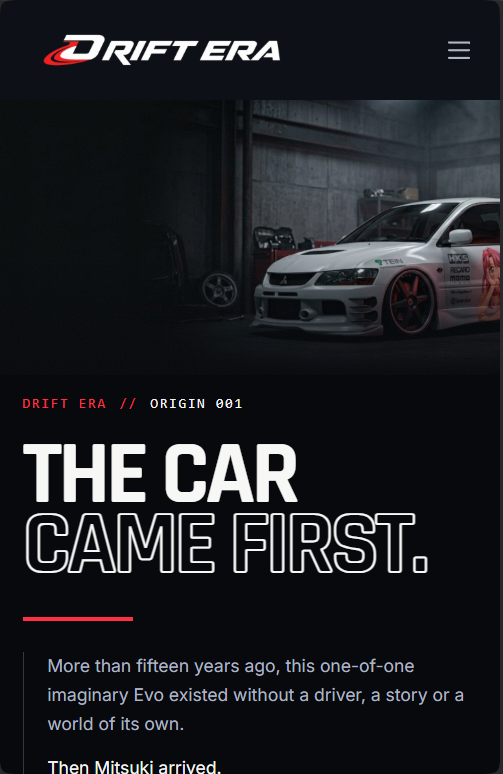 Drift Era homepage on mobile