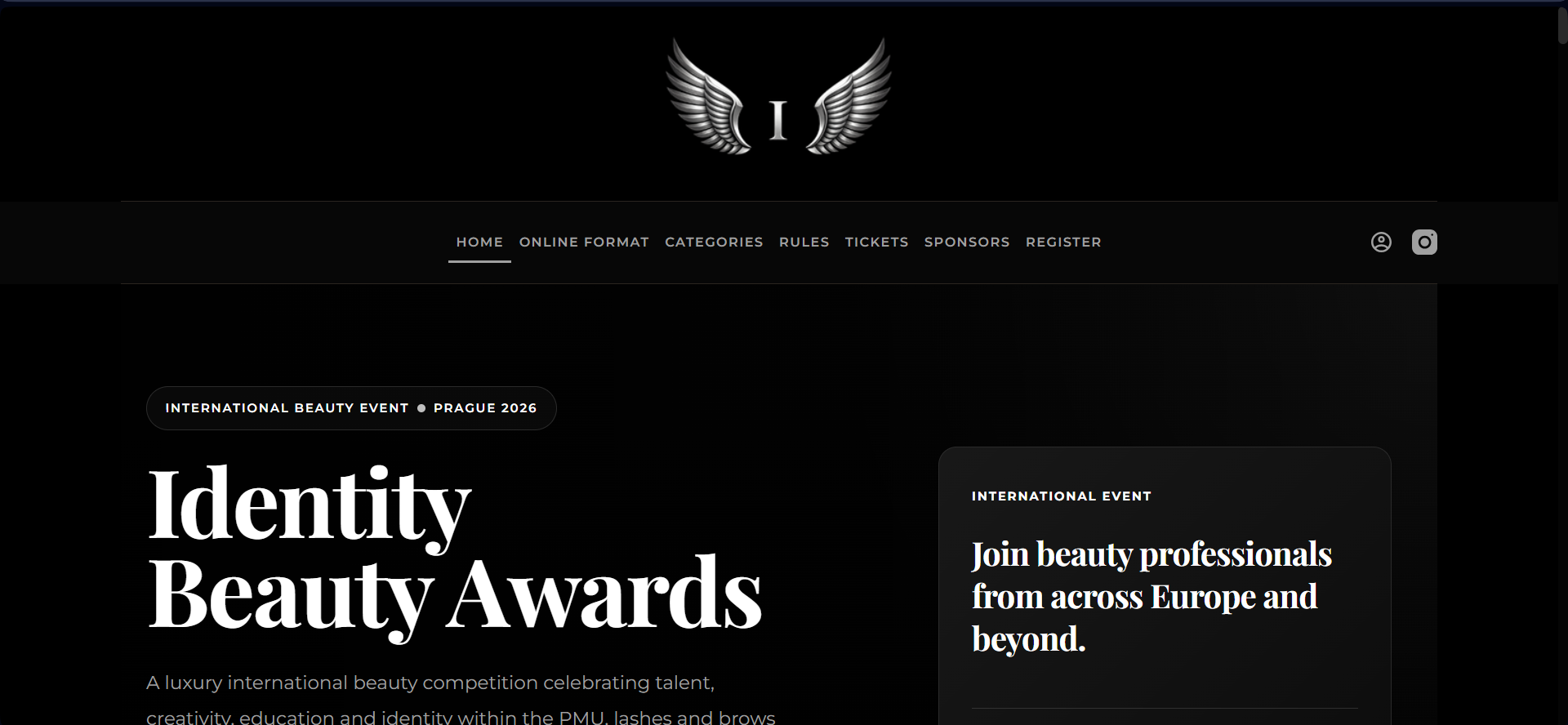 Identity Beauty Awards homepage on desktop