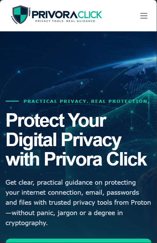 Privora Click homepage on mobile