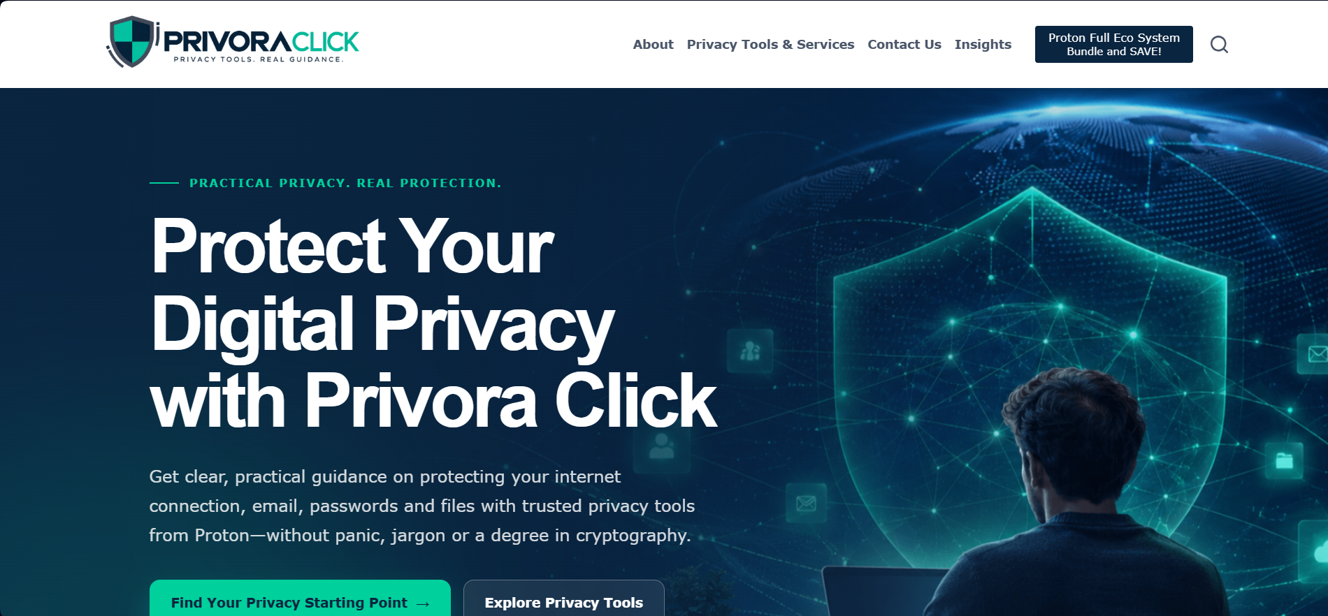 Privora Click homepage on desktop
